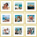 Vittanly 12x12 Picture Frames Set of 9, Shatter Resistant Plexiglass, Display 8x8 Pictures with Mat or 12x12 without Mat, Photo Frames for Wall Mount, Engineered Wood, Gold by CozyNest Decor