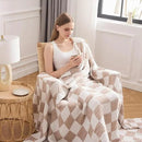 EMME Checkered Throw Blanket Cooling Cotton Blanket for Couch Soft Muslin Blankets 50"x60" Lightweight Breathable Cooling Soft All Season Gauze, Light Tan by CozyNest Decor
