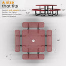 Metal Picnic Tables for Outdoors with Umbrella Hole - Coated Steel Heavy Duty Commercial Grade Table with Adjustable Seats (Red, 46 in, Square, Punched Steel) by GreenHaven Gardens