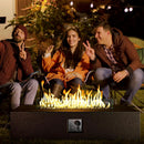 COSIEST 56 x 28 inch Outdoor Propane Fire Pit Coffee Table w Concrete Rectangle Base, CSA Certified, 50,000 BTU, Free Lava Rocks and RainCover, Fits 20lb Tank Outside, Wind Guard, Tank Cover, Brown by GreenHaven Gardens