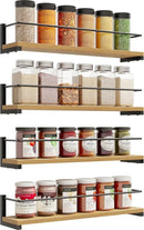 OROPY Spice Rack Wall Mounted, Rustic Wood Hanging Rack for Over The Stove, Kitchen Wall, 4 Pack by CozyNest Decor