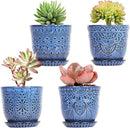 Gepege Succulent Pots, 4 Inch Small Indoor Ceramic Planter Pot with Drainage Holes and Saucers for Plants- Blue - Set of 4 by GreenHaven Gardens