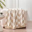 Snuggle Sac Beige Twin Size Blankets for Bed, Super Soft Warm Blankets Oversized Cozy Knit Fuzzy Blanket for Living Room, Chevron Beige,60x80 inches by TinyTreasures Baby Boutique