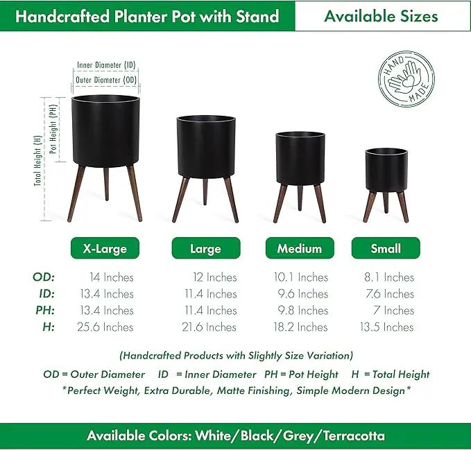 D'vine Dev 14 Inch Planter Pot with Stand, Mid-Century Tall Plant Pot with Legs for Indoor Plants, X-Large, Black, 88-O-D-2, photo 3 of 6