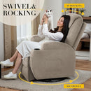 Recliner Chair, 360° Swivel Rocker Chair for Adults, Rocking Recliner Chair with Massage, Comfy Single Sofa with Side Pockets Cup Holders for Living Room, Bedroom, Nursery (Fabric, Khaki) by TinyTreasures Baby Boutique