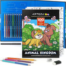 ARTEZA Kids Coloring Book and Colored Pencils Kit, Animal Kingdom Illustrations, 50 Double-Sided Sheets, 100lb Paper by TinyTreasures Baby Boutique