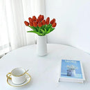 Mandy's Artificial Tulips 20 Stems Dark Orange PU Faux Flowers for Wedding Home Decor 13.5 Inch by CozyNest Decor