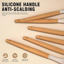 Silicone Cooking Utensils Set - Silicone Kitchen Utensils for Cooking Wooden Handles, 446°F Heat Resistant Kitchen Utensil Spatula Sets w Holder, Gadgets for Non-Stick Cookware BPA FREE (Khaki)