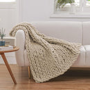 WESHIONGOO Chunky Knit Blanket Throw 40"×40" Knitted Throw Blankets for Couch Bed Fluffy Soft Blanket with Jumbo Chenille Yarn Thick 100% Handmade (Linen) by CozyNest Decor