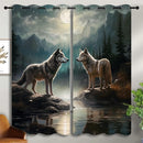 Wolf Blackout Curtains for Boys Girl Bedroom Decor,Moon Mountain Pine Forest Wild Animals Thermal Insulated Grommet Drapes Darkening Window Curtain for Living Room Home 55x63 inch by TinyTreasures Baby Boutique