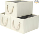 StorageWorks Storage Baskets for Shelves, Foldable Fabric Closet Storage Bins with Handles, Fabric Storage Bins Clothes Organizer, Beige, White & Ivory, 3-Pack, Small by TinyTreasures Baby Boutique