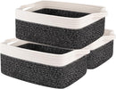 OIAHOMY 3 Pack Storage Baskets for Organizing, Woven Cotton Rope Basket for Shelves, Closet Organizer Bins with Handles, Rectangle Toy Organization, 13.78''×9.84''×5.5'', Black & White by TinyTreasures Baby Boutique