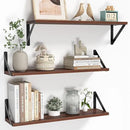 Heimlove Floating Shelves for Wall, 24 Inch Long Wood Floating Shelves Set of 3, Wall Mounted Hanging Shelf for Bathroom Bedroom Kitchen, Walnut by CozyNest Decor