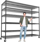 REIBII 60''W X 82.6" H Steel Heavy Duty Wire Shelving Unit with Wheels, 6-Tier Adjustable Storage Shelves 3598LBS Commercial Metal Shelves for Pantry, Garage, College Dorm School Industrial Shelving by CozyNest Decor