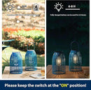 Set of 2 Solar Lantern Outdoor Waterproof Hanging Metal Birdcage Shaped Lantern Decorative Solar Light for Garden Yard Patio Porch, Blue by GreenHaven Gardens