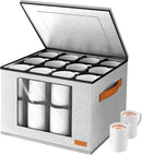 2-Layer Coffee Mug Storage Box with Dividers, Cup Storage Organizer with Zipper Lid and Handles, Stackable China Storage Containers Service for 24 Mugs, Cups and Glasses, Light Grey by CozyNest Decor