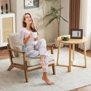 Karl home Accent Chair Wide Armrest Mid-Century Lounge Chair Linen Fabric Armchair with Lumbar Pillow & Solid Wood Frame for Living Room, Bedroom, Balcony, Beige by CozyNest Decor