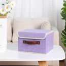 ANMINY Storage Bin with Lid Storage Boxes with PU Leather Handles PP Plastic Board Decorative Foldable Lidded Cotton Linen Fabric Home Cubes Baskets Closet Organizer Container - Purple, Small Size by TinyTreasures Baby Boutique