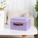 ANMINY Storage Bin with Lid Storage Boxes with PU Leather Handles PP Plastic Board Decorative Foldable Lidded Cotton Linen Fabric Home Cubes Baskets Closet Organizer Container - Purple, Small Size by CozyNest Decor