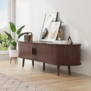 55" Mid Century TV Stand, Fluted TV Stand Fits 32" to 60" TVs. Wood Entertainment Center for Living Room, Farmhouse Modern TV and Media Console Table with Storage, Curved Edge and Sliding Door, Walnut by CozyNest Decor