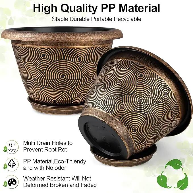 14 Inch Large Planter Pot for Plants Indoor Outdoor, 4 Pack Plastic Flower Pots with Drainage Hole & Tray, Modern Decorative Garden Pot with Saucer, Plant Container for House, photo 5 of 7