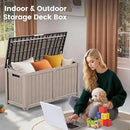 120 Outdoor Storage Box, Waterproof Resin Deck Box for Indoor & Outdoor Use, Lockable Storage Bench with Piston Hinge, Storage Bin for Patio Cushions, Garden Tools, Package Delivery, Grey by GreenHaven Gardens