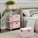 Large 3-Pack Foldable Fabric Storage Bins with Durable PU & Metal Handles, Collapsible Storage Baskets for Shelves, Home Storage, Closet Organizers, Living Room(14.9"x9.8"x9.8", Pink) by CozyNest Decor