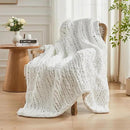 Carriediosa Chunky Knit Throw Blanket 50" X 60", 100% Hand Made Large Chenille Loop Yarn Soft Fluffy Throws for Couch Sofa Bed, Big Crochet Cozy Heavy Thick Cable Woven Blankets, Snow White by CozyNest Decor
