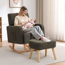Rocking Chair with Ottoman, Upholstered Nursing Glider Rocker with High Backrest and Side Pocket, Comfy Reading Chair with Solid Wood Legs for Nursery/Living Room/Bedroom Green by TinyTreasures Baby Boutique