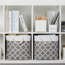 Bidtakay Large Fabric Storage Basket Set of 2 Collapsible Rectangle Basket for Shelves 16" X 11.8" X 11.8" Decorative Organizer Bins for Clothes Toys(White&Quatrefoil Grey) by TinyTreasures Baby Boutique