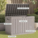 45 Outdoor Storage Box, Waterproof Resin Deck Box with Side Handles, Lockable Outdoor Bench for Indoor & Outdoor Use, Storage Bin for Patio Cushions, Garden Tools, Package Delivery, Grey by GreenHaven Gardens