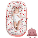 Baby Lounger, Foldable Infant Nest Pillow with Soft Memory Foam Mat, Cover with Adorable Pattern, Converts to Backpack for Easy Travel, 0-12 Months, Pink by TinyTreasures Baby Boutique