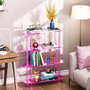 Clear Bookshelf, Acrylic Bookcase with Open Book Shelf Console Table for Entryway Office (4 Tier Pink) by CozyNest Decor