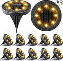 Solar Powered Ground lights 12 Pack,Waterproof LED Solar Lights Outdoor Solar Disk Lights Decorative,Solar Garden Lights for Landscape Pathway Patio Yard Walkway Path Lawn Driveway Lighting Warm White by GreenHaven Gardens