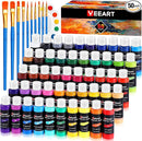 50 Color Acrylic Paint Set, 2oz Bottles, Rich Pigmented Canvas Paint with 10 Brushes &Palette, Professional Art Supplies Kit for Adults & Kids, Non-Toxic, Suitable for Canvas, Rocks, Wood by TinyTreasures Baby Boutique