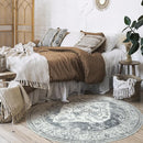 Lahome Boho Round Area Rug - 3Ft Round Rug Non-Slip Washable Bathroom Rug Low-Pile Throw Small Circle Carpet for Bedroom, Oriental Distressed Print Grey Round Mat for Entryway Sofa Kitchen Office by TinyTreasures Baby Boutique