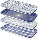 Selamica Ceramic Rectangular Salad Plates Set, Dinner Plate 9.4 Inch Dessert Plates for Party Entertaining, Small Serving Plates for Appetizers, Sushi, Fruit, Set of 4, Vintage Blue by CozyNest Decor