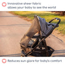 Stroller Sun Shade - Universal UV Protection Cover for Strollers Sunshade with See Through, Clip-On Sun Blocker, Sun Shield for Baby, Breathable Adjustable Fit, Full Coverage, L Black by TinyTreasures Baby Boutique