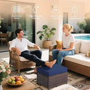 Outdoor Ottoman Rattan Footstool - Patio Ottomans with Removable Cushion, All-Weather PE Wicker & Steel Frame for Poolside, Garden Outdoor Furniture,23.6 x 21.7 x 17.8 inches, Brown by CozyNest Decor