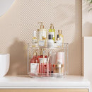 LAMU 10.6in Rotating Makeup Organizer for Vanity, 2 Tier Lazy Susan Turntable Stackable Spinning Skincare Organizer Cosmetic Perfume Tray for Bathroom Counter, Large Capacity, Clear