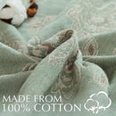jinchan Boho 100% Cotton Muslin Twin Size 60x80 Inches Blanket Lightweight 4-Layer Quilted Soft Green and Beige Floral Throw Blanket Reversible Comfy Flower Breathable All Seasons Couch Bedroom Decor by CozyNest Decor