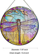 Dragonfly Stained Glass Suncatcher Artistic Window Hanging,7.8” Hand-Painted Glass Panel Wall Home Decor,Gift for Women Garden Decor Suncatcher (Dragonfly), BL009 by GreenHaven Gardens