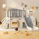 YUFU 8 in 1 Toddler Slide Set, Kids Slide for Toddlers Age 1-3, Toddler Playset with Climber, Basketball Hoop and Ball, Outdoor Indoor Playground for Toddlers 1-3 (Beige+Gray) by TinyTreasures Baby Boutique
