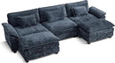 URRED Modular Sectional Sofa Comfy Cloud Couch, Modern Chenille Sofa Sleeper Deep Seat Couches with Ottoman/Pillows for Living Room (Blue, 117'' - U Shape) by CozyNest Decor