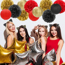 Red-Black Gold Party-Decorations Paper Flowers Lanterns - 15PCS Casino Theme Halloween Tissue Pom Poms Streamers,Game Night Women Men Birthday Wedding Bachelorette Hanging Supplies Decor Hugfond by CozyNest Decor