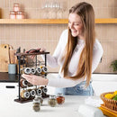 Orii 16 Jar Acacia Wood & Metal Wire Spice Rack with Spices Included, Storage for Spices and Seasoning, Black & Brown by CozyNest Decor