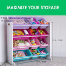 Humble Crew Kids Toy Storage Organizer with 12 Plastic Bins, White/Pink/Purple/Turquoise – Removable Bins for Playroom, Bedroom, Toddler Furniture for Boys and Girls Ages by TinyTreasures Baby Boutique