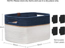 UBBCARE 4 Pack Baskets for Organizing, Woven Storage Baskets with Label for Toys and Towel, Rectangle Cotton Rope Basket with Handles, 15''L x10''W x9''H, Navy Blue&White by TinyTreasures Baby Boutique