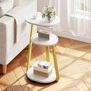 Side Table, Small End Table with Metal Frame, 3-Tier Bedside Tables, Round Side Tables for Living Room Bedroom Couch Bathroom, Oval, White by CozyNest Decor