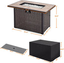 Nuu Garden Propane Fire Pit Table, CSA Certified 43 Inch 50,000 BTU Outdoor Propane Gas Fire Pit Table, Propnae Fire Pit with Ceramic Tabletop, Oxford Cover, 7 lbs Glass Stone, Dark Brown and Coffee by GreenHaven Gardens